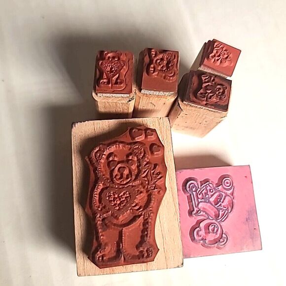 VTG Lot Of 7 Rubber Stamps Teddy Bears Heart Bear Stamp Stamping Scrapbooking - Picture 5 of 10